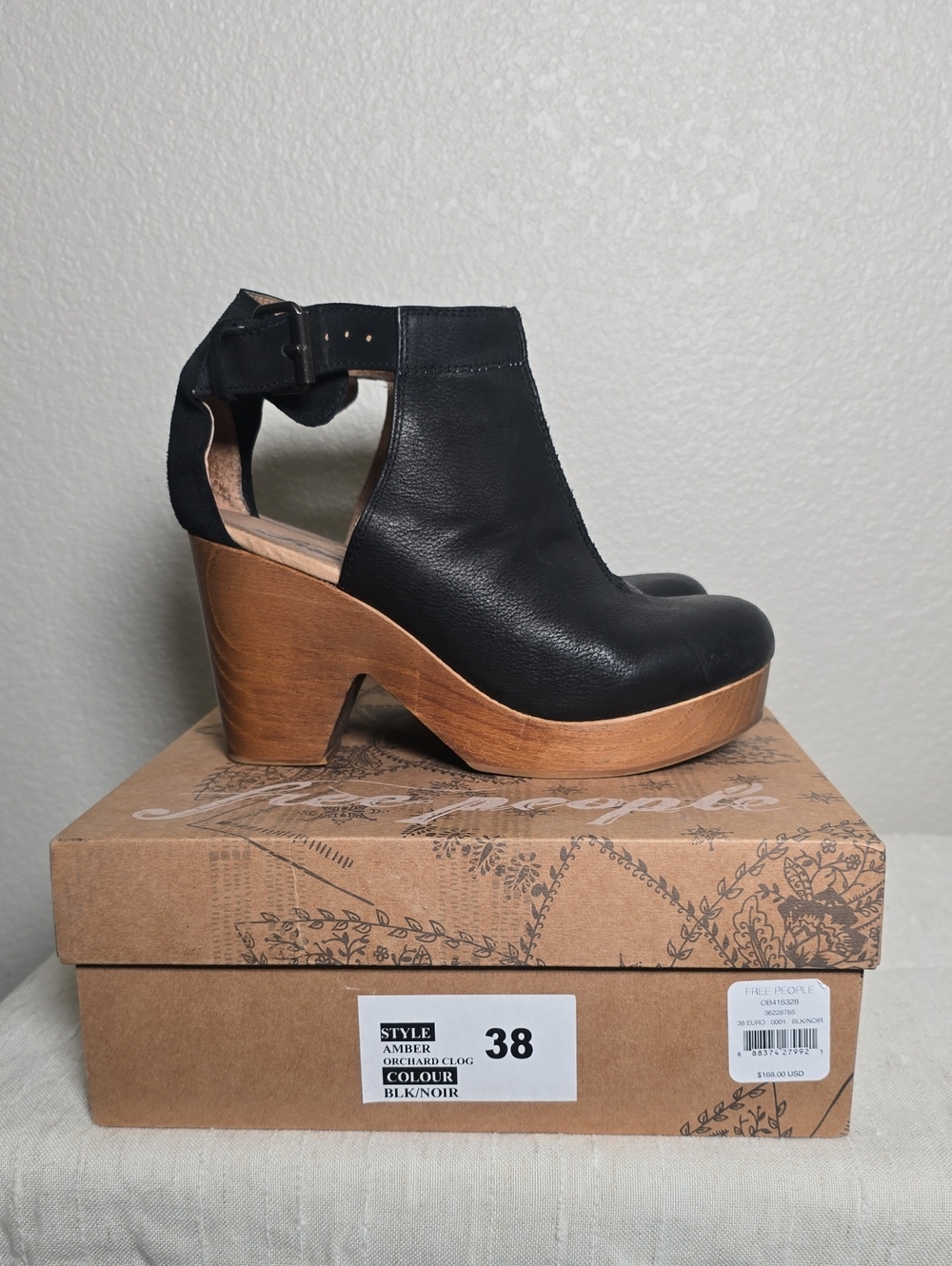 Free People Black Leather Platform Clogs